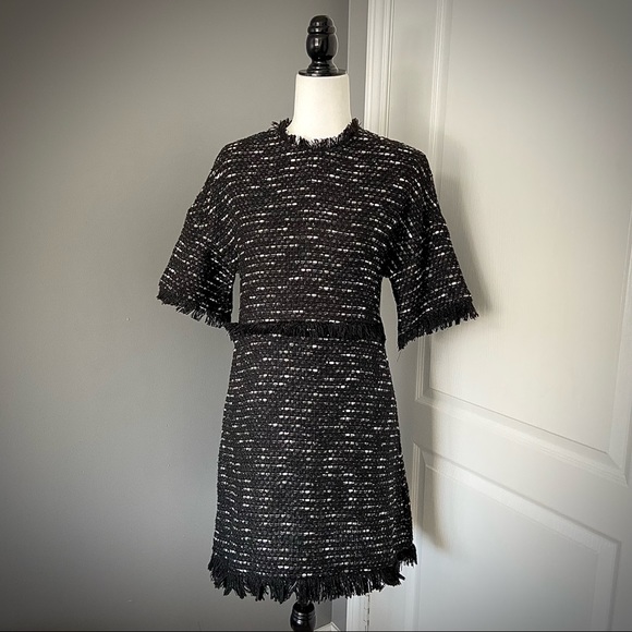 Blogger Classic!! ZARA BNWT Tweed Fringe Hem Midi Dress - Picture 4 of 8